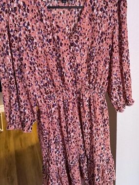 Lulu's Pink and Purple Floral Tiered Midi Dress